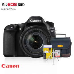 Câmera Canon 80D 24.2MP + Lente 18-135mm + Bolsa + Cartão 32GB + Kit Limpeza + Tripé 
